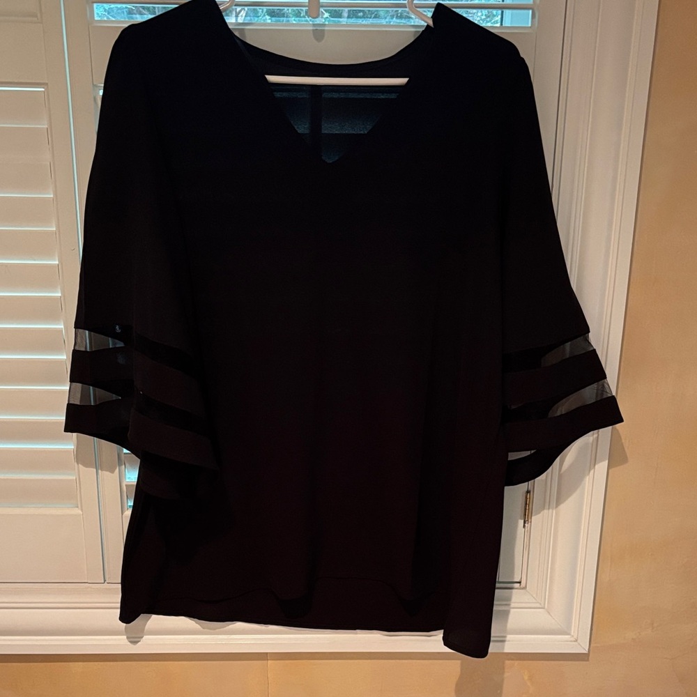 Chic Black Women's Blouse with Sheer Sleeves